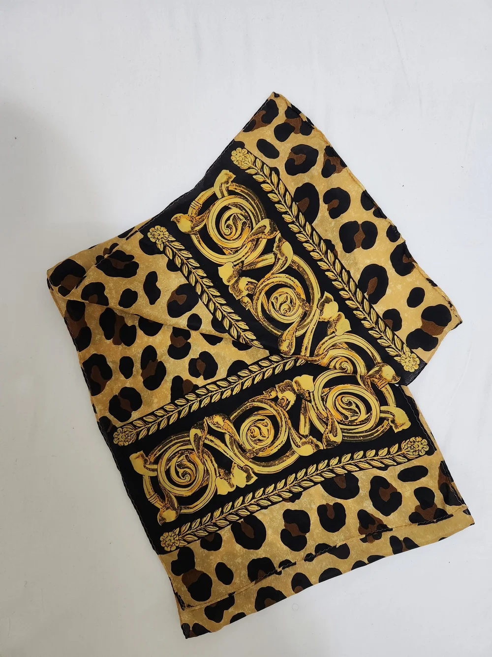 VINTAGE Anne Klein Whimsical Leopard Print Long Scarf in Tan, Black, Gold